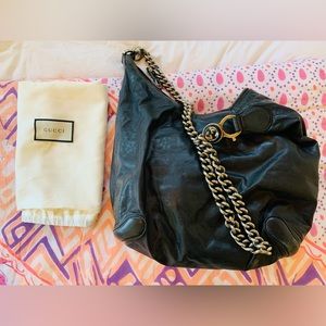 Gucci Black Leather Galaxy Chain Hobo Bag Authentic